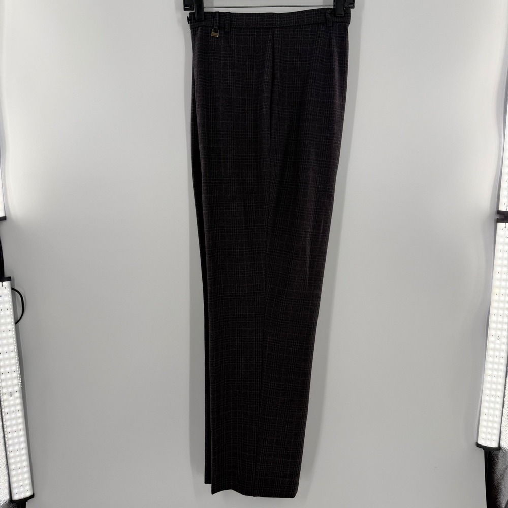 Tanjay Womens Plaid Dress Pants Charcoal Gray Burgundy Straight Leg Trousers